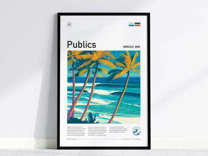 Publics, Hawaii Poster | Tropical Surf Break Island Wall Art — framed wall art, 24x36 in