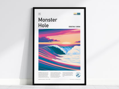 Monster Hole, Florida Poster | Barrel Wave & Tropical Surf Wall Art — framed wall art, 24x36 in