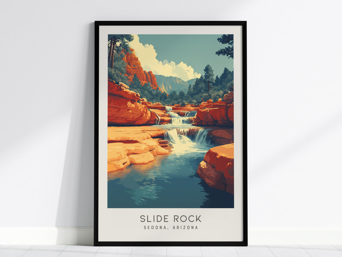 Slide Rock Matte Border Poster | Sedona, Arizona Travel Wall Art — framed wall art, 24x36 in