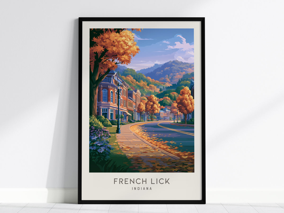 French Lick Matte Border Poster | Indiana Destination Print Travel Wall Art — framed wall art, 24x36 in