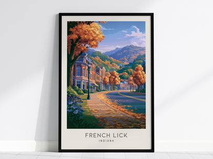 French Lick Matte Border Poster | Indiana Destination Print Travel Wall Art — framed wall art, 24x36 in