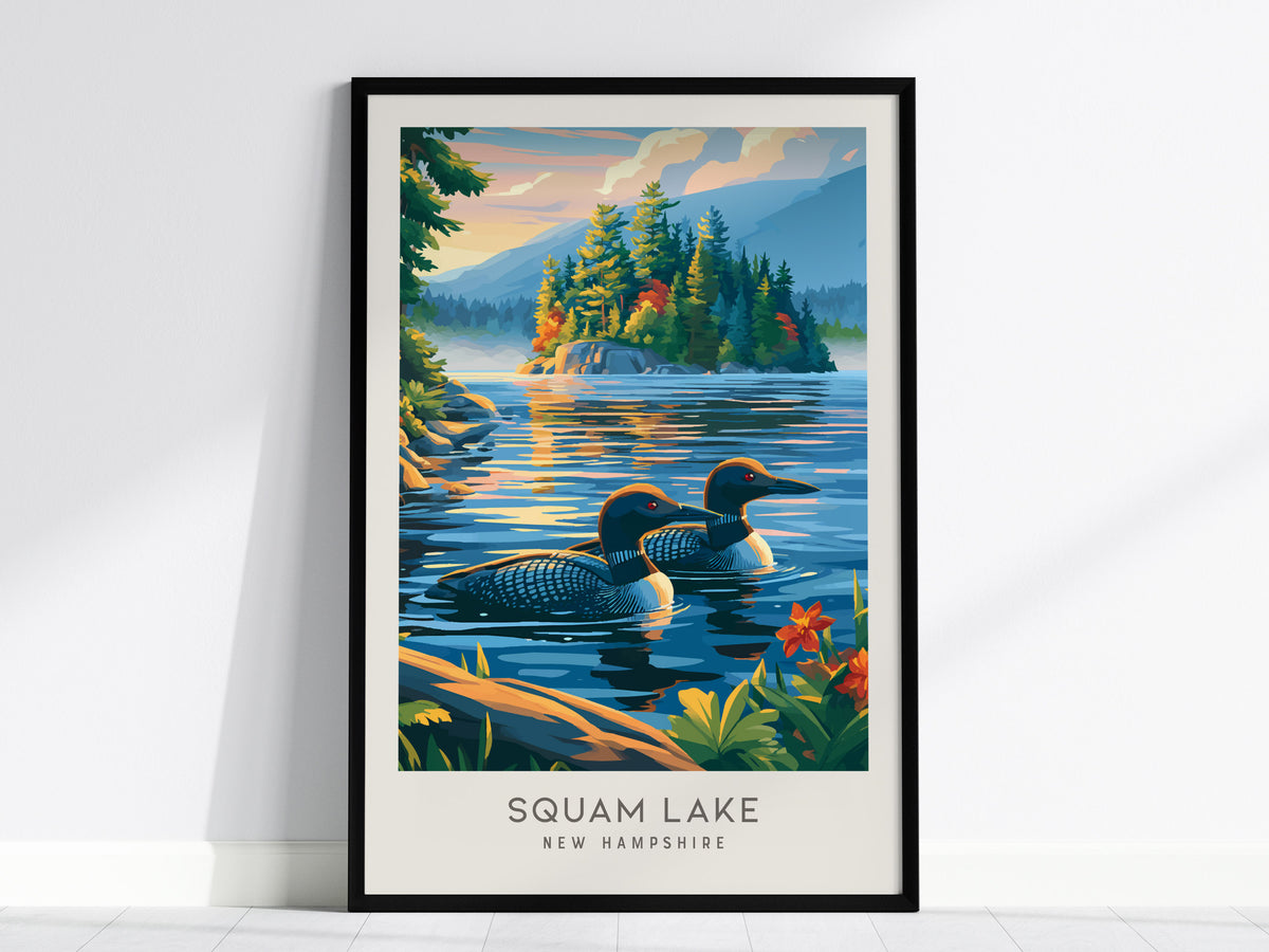 Squam Lake Matte Border Poster | New Hampshire Vacation Wall Art — framed wall art, 24x36 in