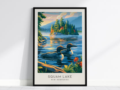 Squam Lake Matte Border Poster | New Hampshire Vacation Wall Art — framed wall art, 24x36 in