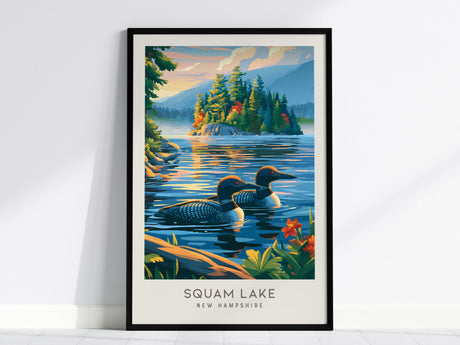 Squam Lake Matte Border Poster | New Hampshire Vacation Wall Art — framed wall art, 24x36 in