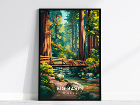 Big Basin Redwoods, California Poster | Towering Redwood Forest Vacation Wall Art — framed wall art, 24x36 in