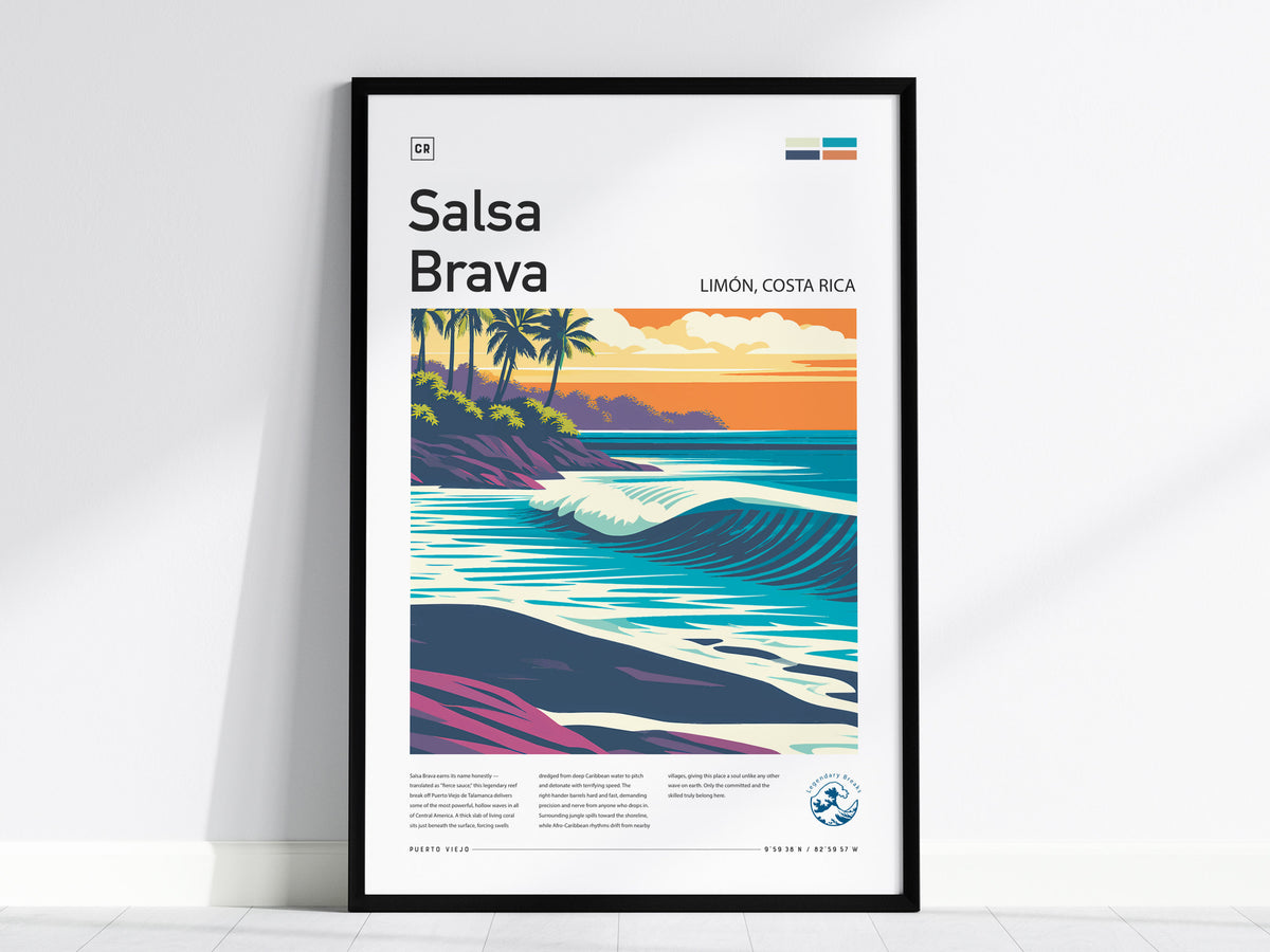 Salsa Brava, Limón, Costa Rica Poster | Caribbean Surf Wave Print Wall Art — framed wall art, 24x36 in