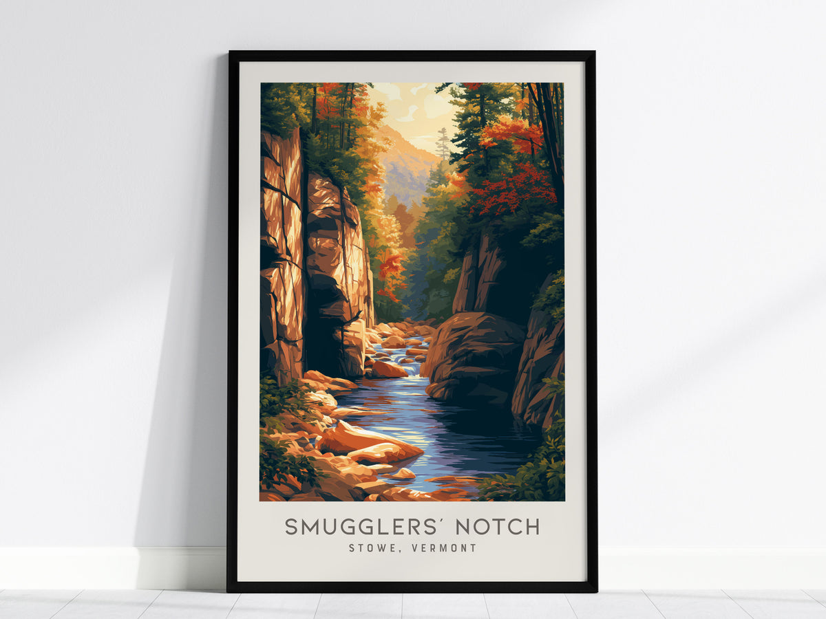 Smugglers' Notch Matte Border Poster | Stowe, Vermont Travel Wall Art — framed wall art, 24x36 in
