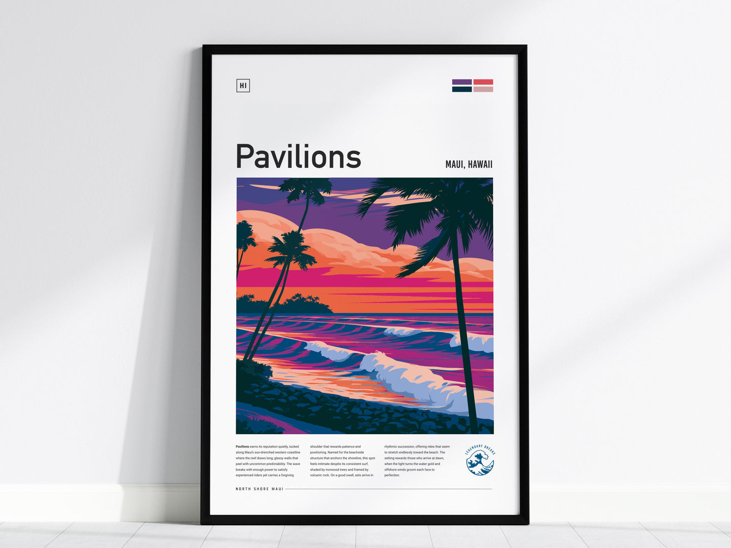 Pavilions, Hawaii Poster | Golden Surf Break Paradise Wall Art — framed wall art, 24x36 in