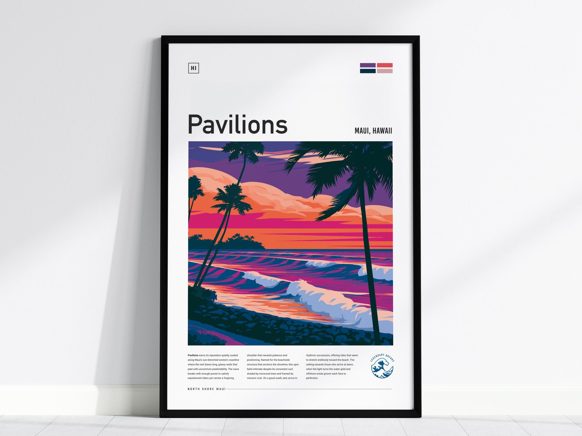 Pavilions, Hawaii Poster | Golden Surf Break Paradise Wall Art — framed wall art, 24x36 in