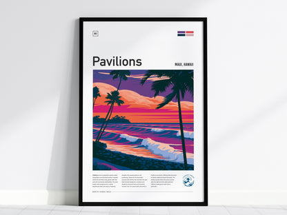 Pavilions, Hawaii Poster | Golden Surf Break Paradise Wall Art — framed wall art, 24x36 in