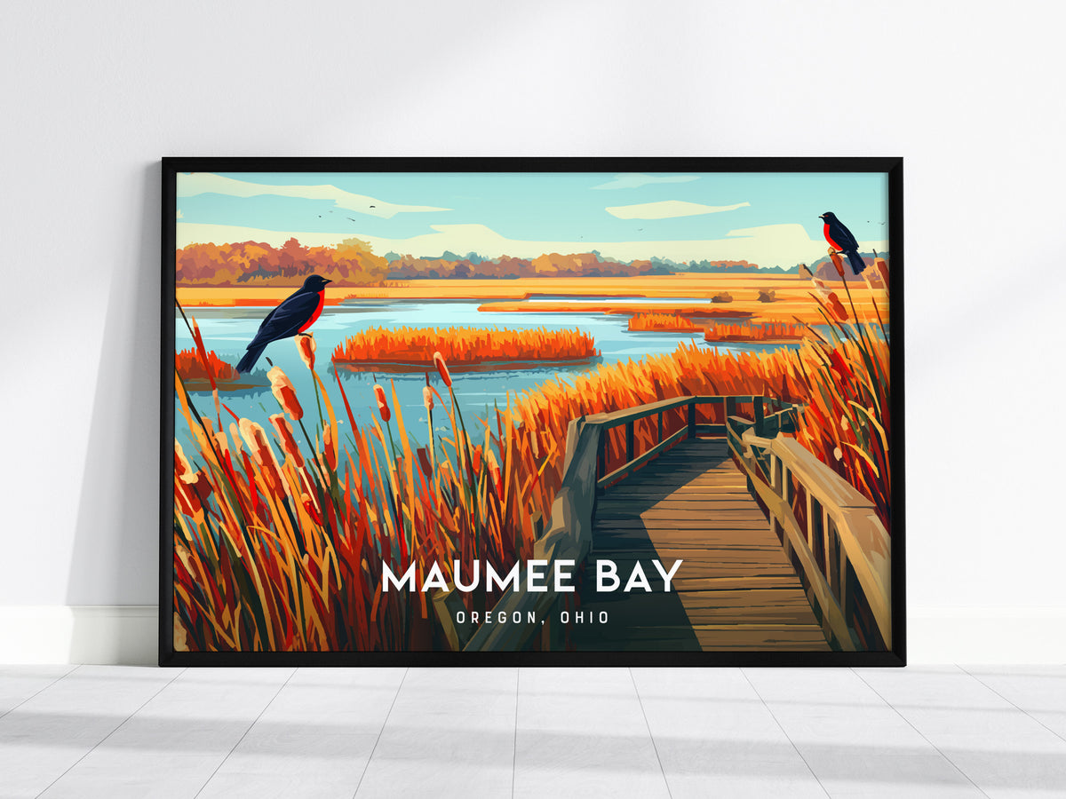 Maumee Bay Landscape Poster | Oregon, Ohio Vacation Wall Art — framed wall art, 24x36 in