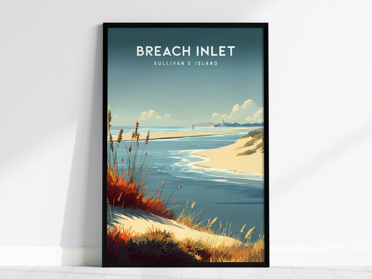Breach Inlet, Sullivan's Island Poster | Coastal Beach Decor Travel Gift Wall Art — framed wall art, 24x36 in
