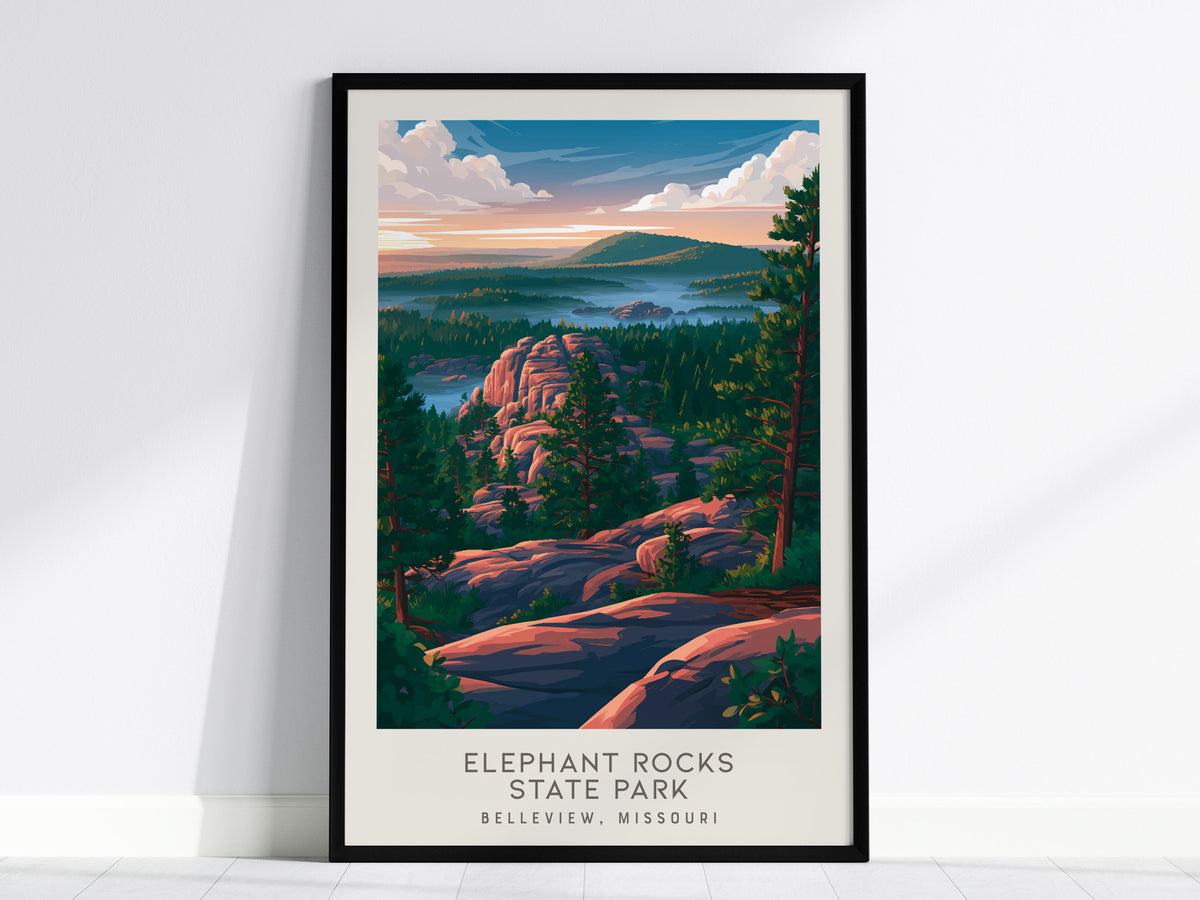 Elephant Rocks State Park Matte Border Poster | Belleview, Missouri Destination Print — framed wall art, 24x36 in