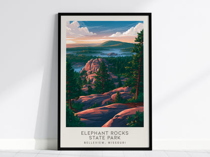 Elephant Rocks State Park Matte Border Poster | Belleview, Missouri Destination Print — framed wall art, 24x36 in