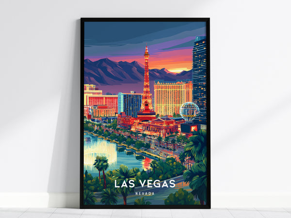Las Vegas, Nevada Poster | Neon Lights & Desert Skyline Wall Art — framed wall art, 24x36 in