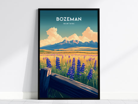 Bozeman, Montana Poster | Mountain Valley Adventure Wall Art — framed wall art, 24x36 in
