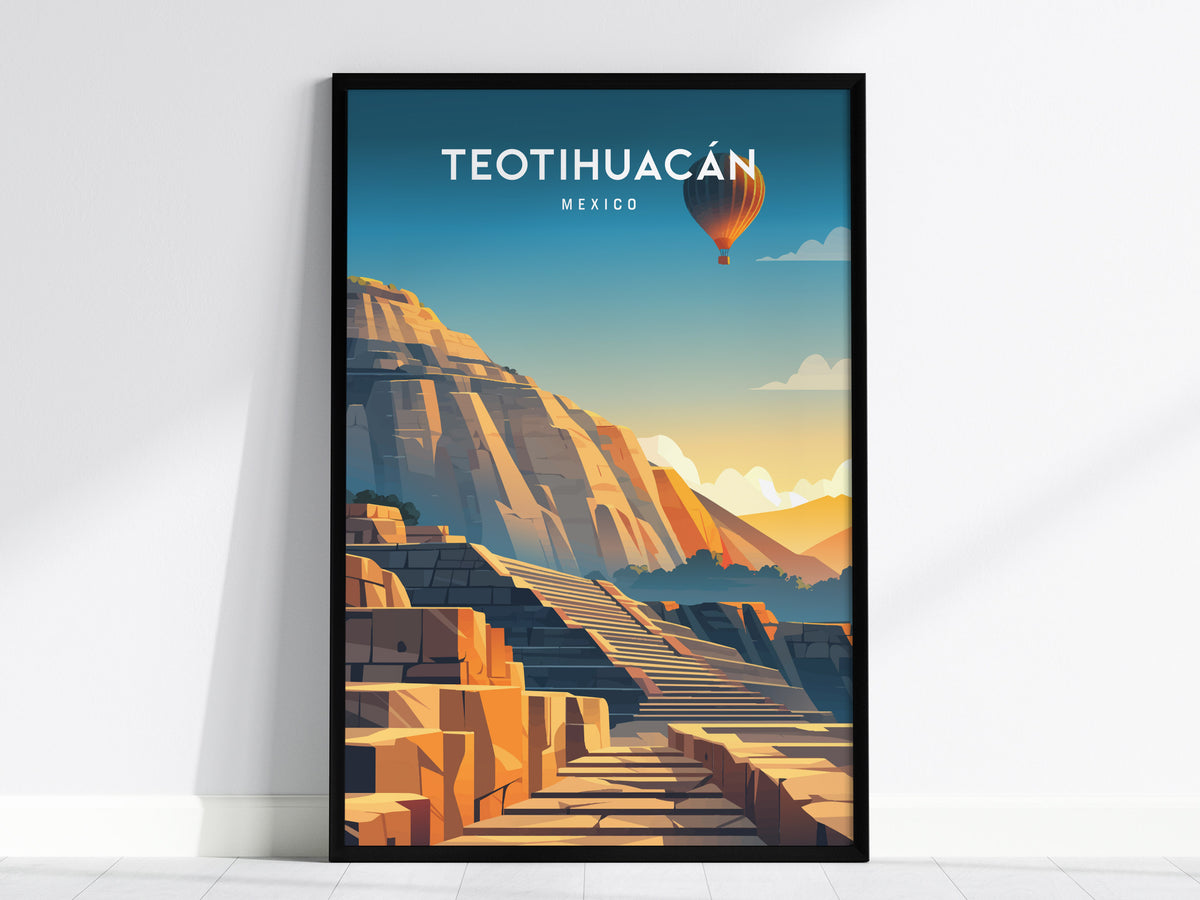 Teotihuacán, Mexico Poster | Ancient Pyramids Destination Print Wall Art — framed wall art, 24x36 in