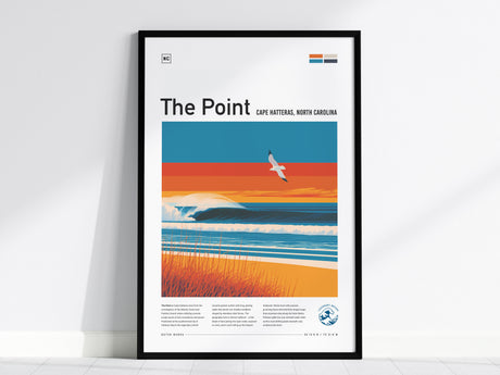 The Point, Cape Hatteras, North Carolina Poster | Surf Wall Art Beach House Decor — framed wall art, 24x36 in