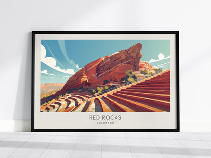 Red Rocks Landscape Matte Border Poster | Colorado Travel Wall Art — framed wall art, 24x36 in