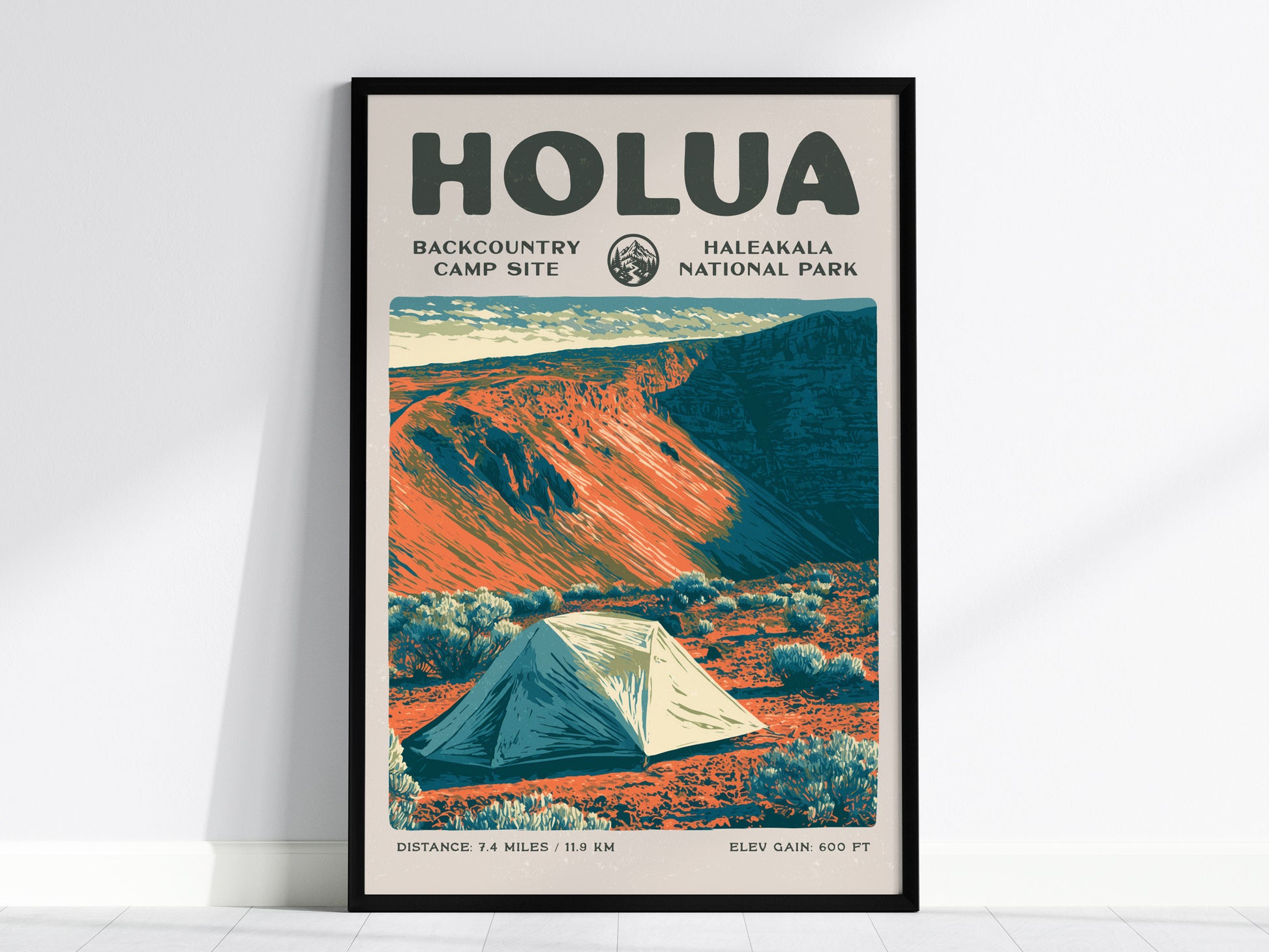 Holua, Haleakala National Park Poster | Hiker Gift | Volcanic Backcountry Trail Wall Art — framed wall art, 24x36 in