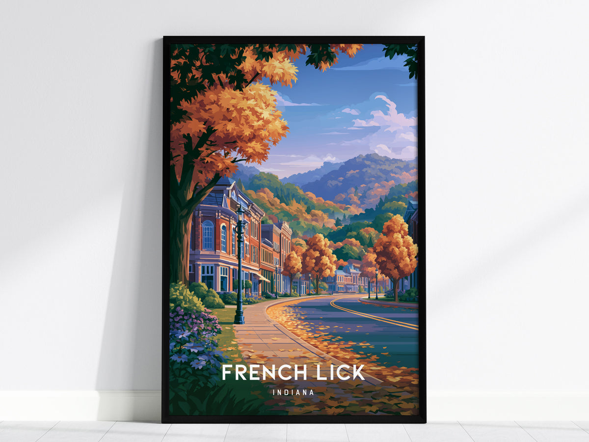 French Lick, Indiana Poster | Historic Springs Resort Town Wall Art — framed wall art, 24x36 in