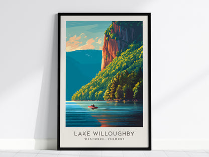 Lake Willoughby Matte Border Poster | Westmore, Vermont Destination Print — framed wall art, 24x36 in