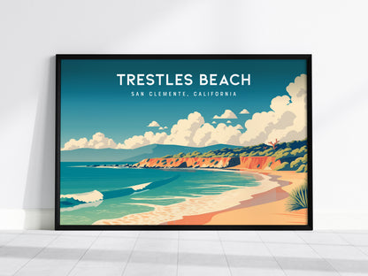 Trestles Beach Landscape, San Clemente, California Poster | Coastal Beach Decor Travel Gift Wall Art — framed wall art, 24x36