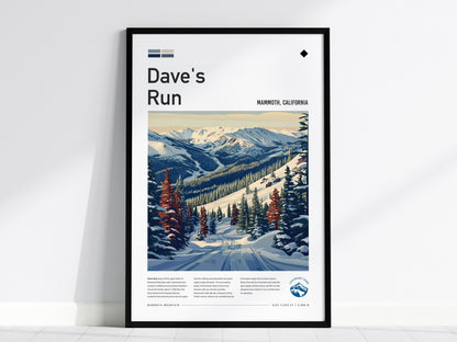 Dave's Run, Mammoth, California Poster | Ski Lodge Decor Mountain Wall Art — framed wall art, 24x36 in