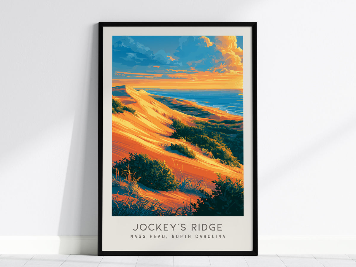 Jockey's Ridge Matte Border Poster | Nags Head, North Carolina Coastal Beach Decor — framed wall art, 24x36 in