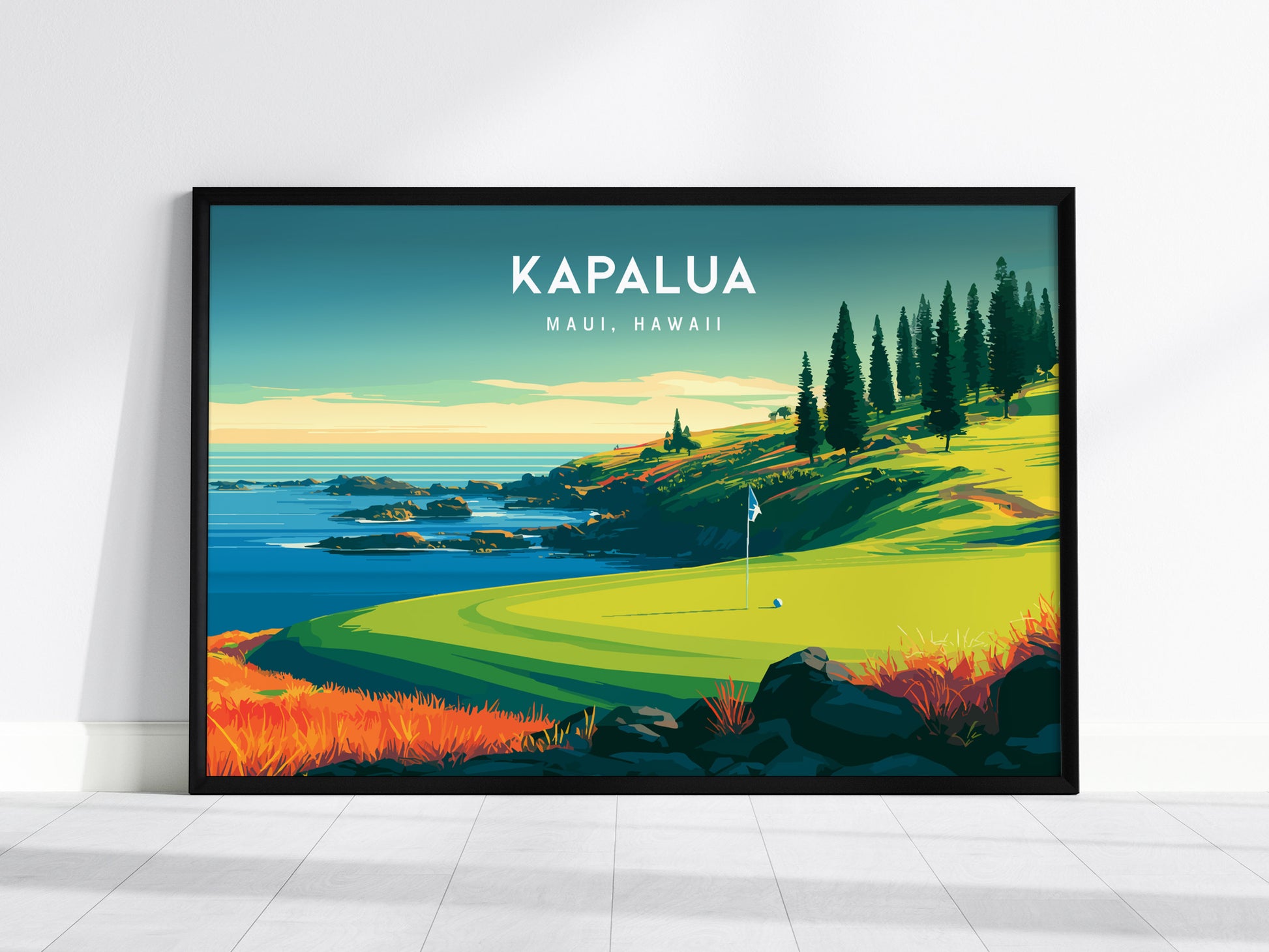 Kapalua Landscape Poster | Maui, Hawaii Golf Wall Art Country Club Decor — framed wall art, 24x36 in