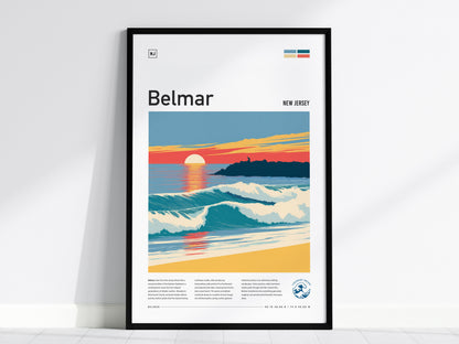 Belmar, New Jersey Poster | Surf & Boardwalk Coastal Wall Art — framed wall art, 24x36 in