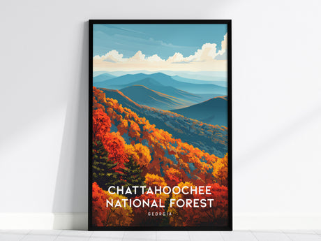 Chattahoochee National Forest, Georgia Poster | Mountain Wilderness Destination Print Wall Art — framed wall art, 24x36 in