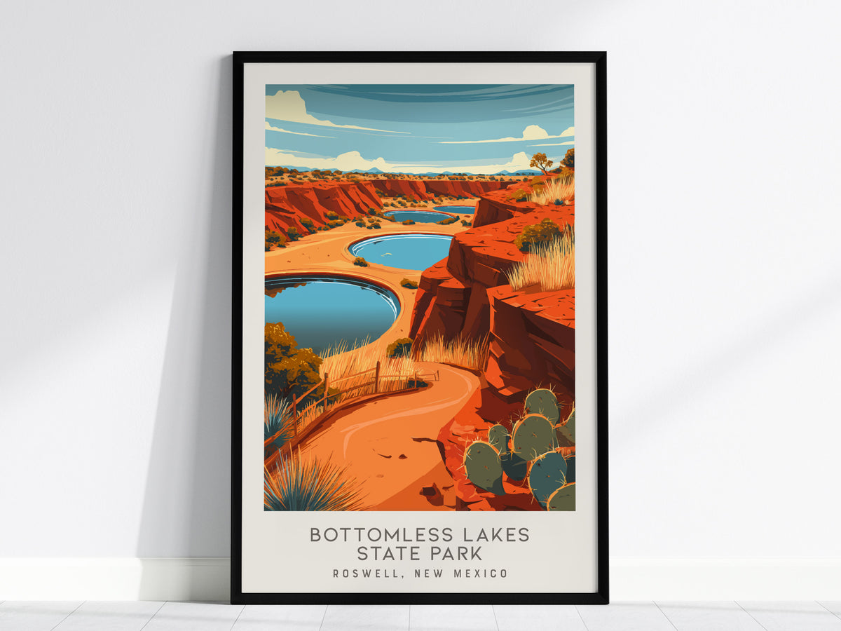 Bottomless Lakes State Park Matte Border Poster | Roswell, New Mexico Travel Wall Art — framed wall art, 24x36 in