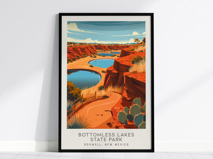 Bottomless Lakes State Park Matte Border Poster | Roswell, New Mexico Travel Wall Art — framed wall art, 24x36 in