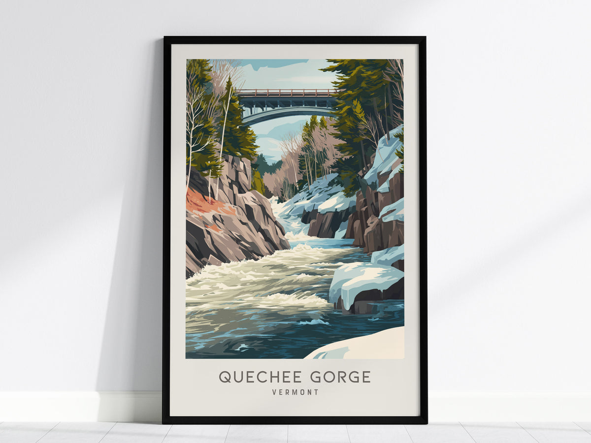 Quechee Gorge Matte Border Poster | Vermont Destination Print Travel Wall Art — framed wall art, 24x36 in