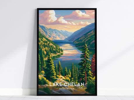 Lake Chelan, Washington Poster | Alpine Waters & Mountain Shores Wall Art — framed wall art, 24x36 in