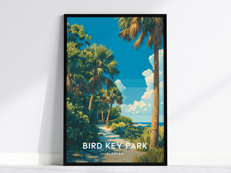 Bird Key Park, Florida Poster | Tropical Waterfront Serenity Wall Art — framed wall art, 24x36 in