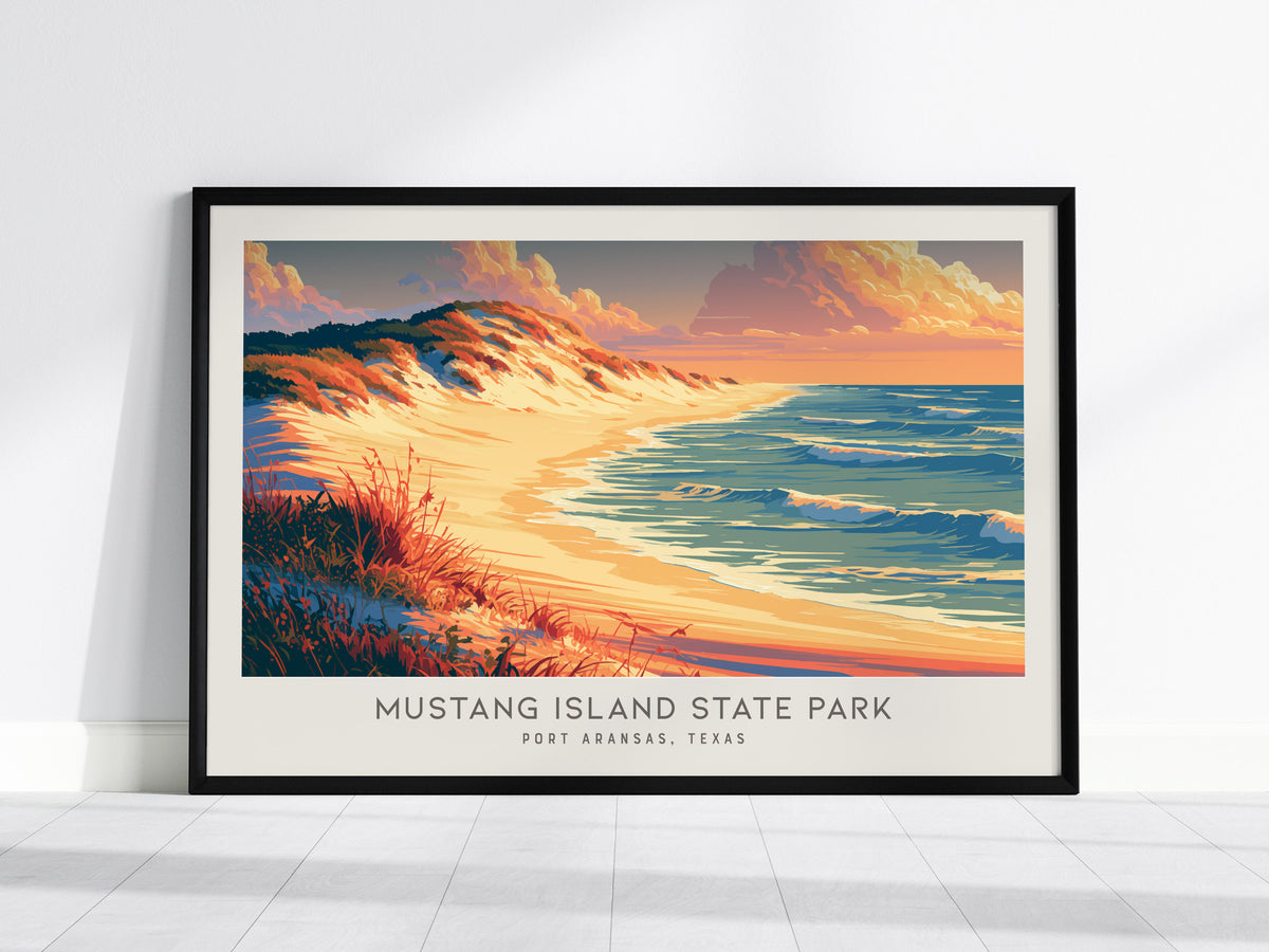 Mustang Island State Park Landscape Matte Border Poster | Port Aransas, Texas Vacation Wall Art — framed wall art, 24x36 in