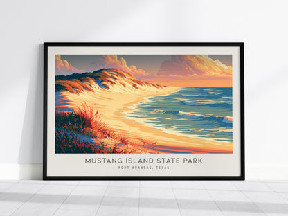 Mustang Island State Park Landscape Matte Border Poster | Port Aransas, Texas Vacation Wall Art — framed wall art, 24x36 in