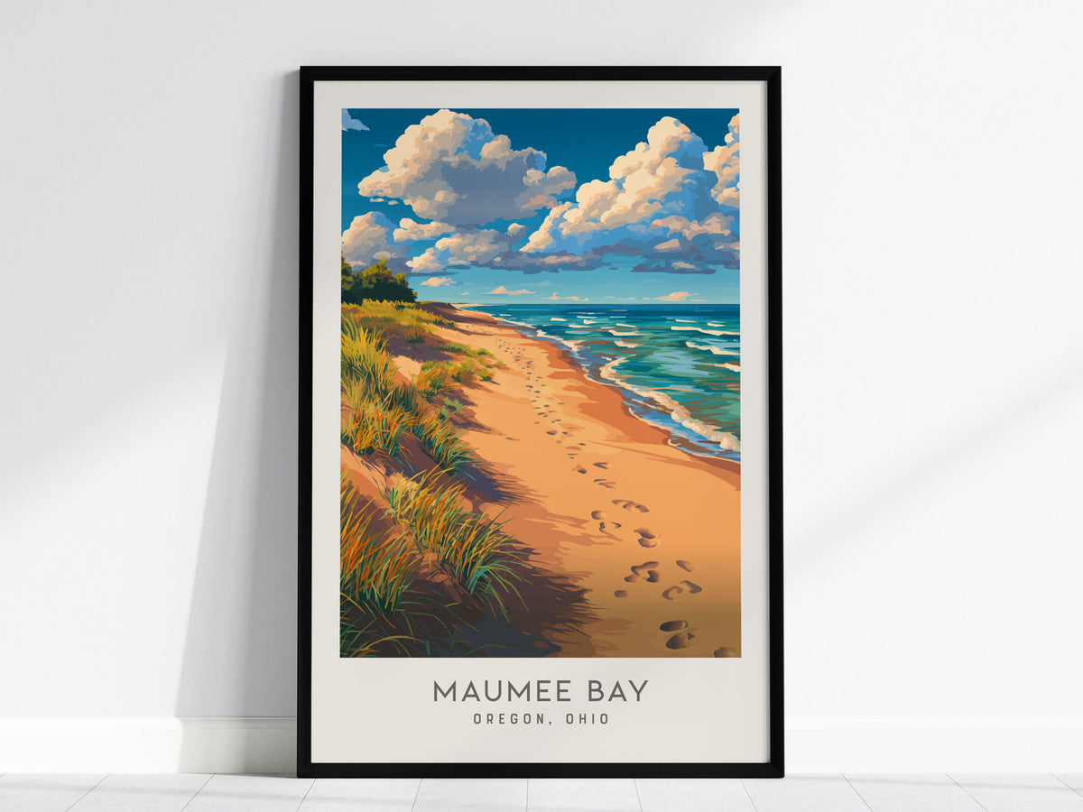 Maumee Bay Matte Border Poster | Oregon, Ohio Coastal Beach Decor Travel Wall Art — framed wall art, 24x36 in