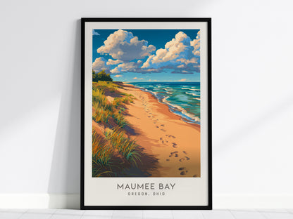 Maumee Bay Matte Border Poster | Oregon, Ohio Coastal Beach Decor Travel Wall Art — framed wall art, 24x36 in