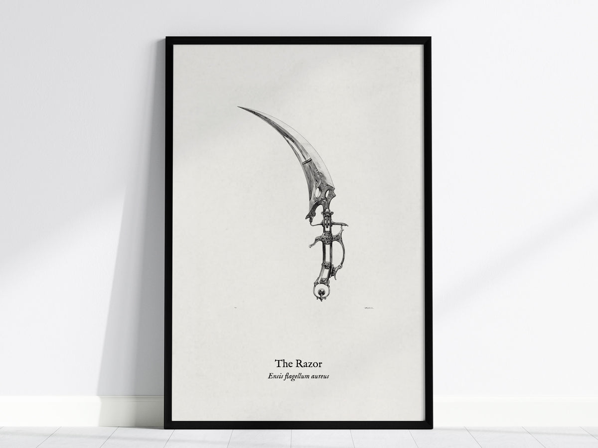 The Razor Poster | Ensis Flagellum Aureus Pen and Ink Print | Vintage Zoological Illustration Wall Art — framed wall art, 24x