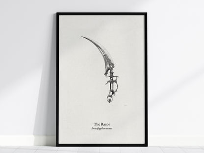 The Razor Poster | Ensis Flagellum Aureus Pen and Ink Print | Vintage Zoological Illustration Wall Art — framed wall art, 24x