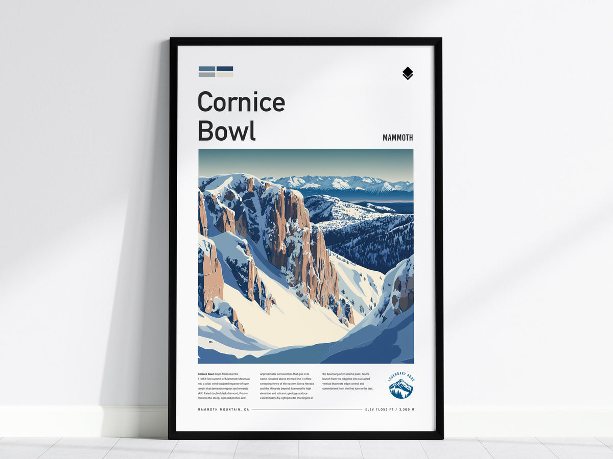 Cornice Bowl, Mammoth Poster | Alpine Print Ski Lodge Decor Wall Art — framed wall art, 24x36 in