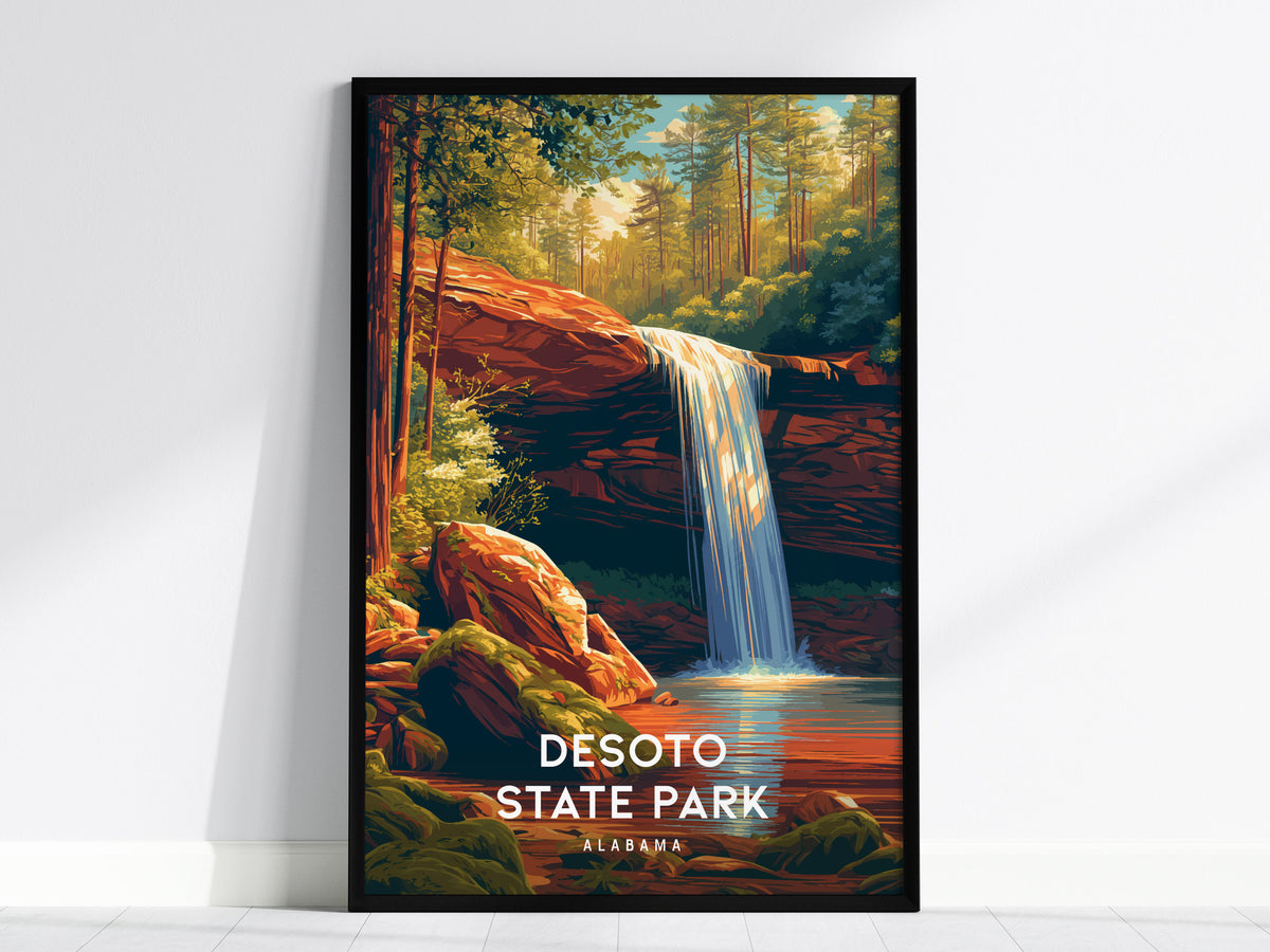 DeSoto State Park, Alabama Poster | Waterfalls & Woodland Trail Wall Art — framed wall art, 24x36 in