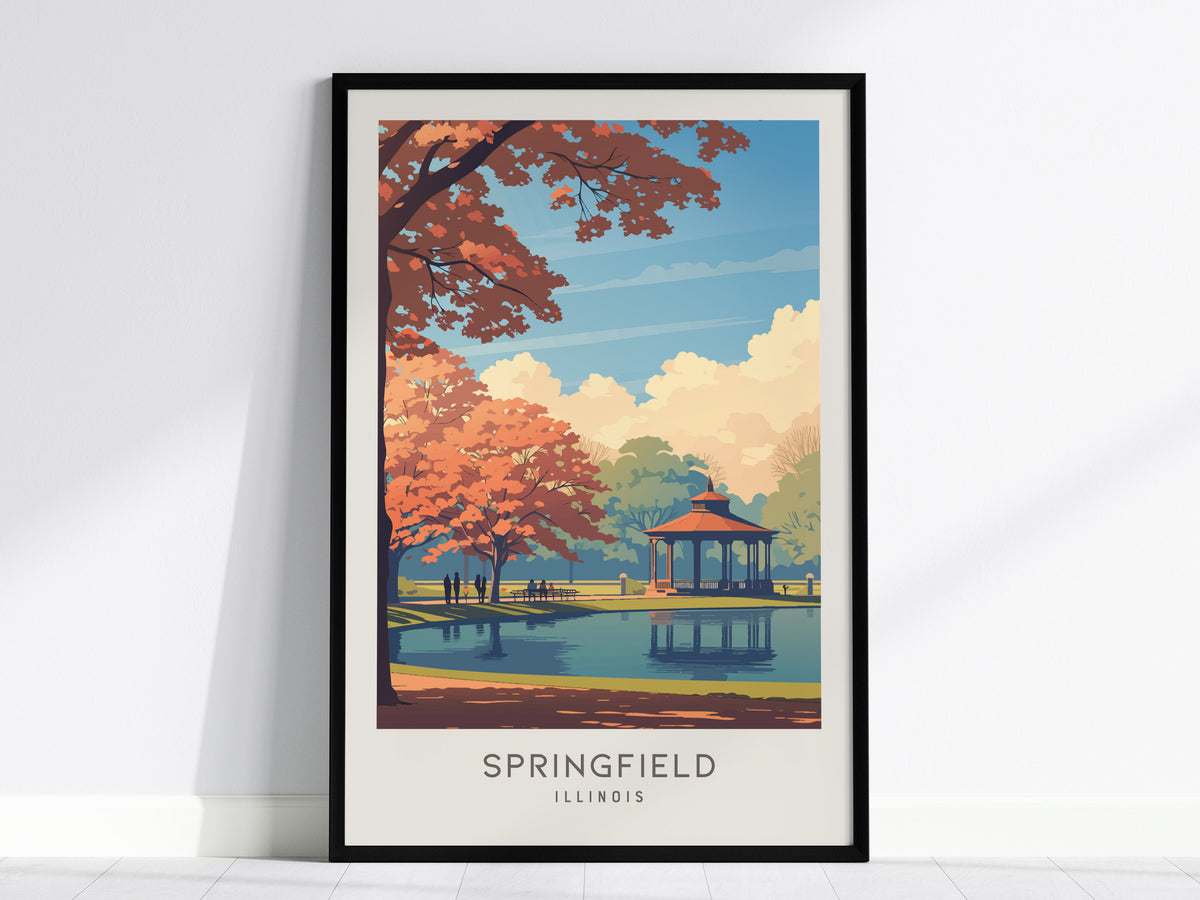 Springfield Matte Border Poster | Illinois Travel Wall Art — framed wall art, 24x36 in