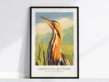 American Bittern Poster | Marshland Heron Wildlife Wall Art — framed wall art, 24x36 in