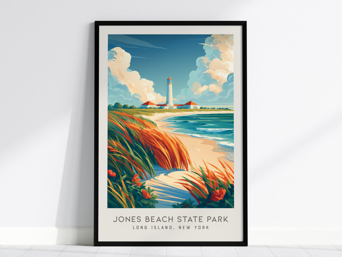 Jones Beach State Park Matte Border Poster | Long Island, New York Coastal Beach Decor — framed wall art, 24x36 in