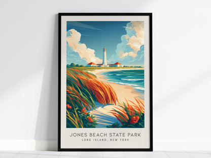 Jones Beach State Park Matte Border Poster | Long Island, New York Coastal Beach Decor — framed wall art, 24x36 in