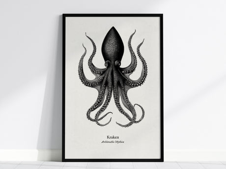 Kraken Poster | Vintage Architeuthis Mythica Zoological Illustration Wall Art — framed wall art, 24x36 in